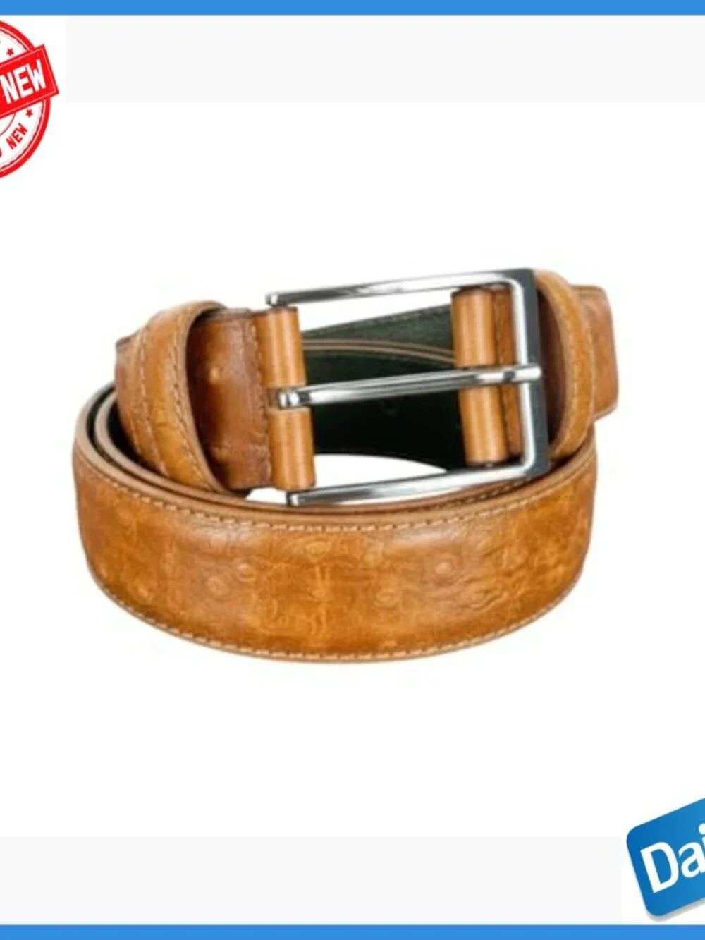 Men's Italian Leather Embossed Ostrich Dress Belt Silver Buckle Size 34